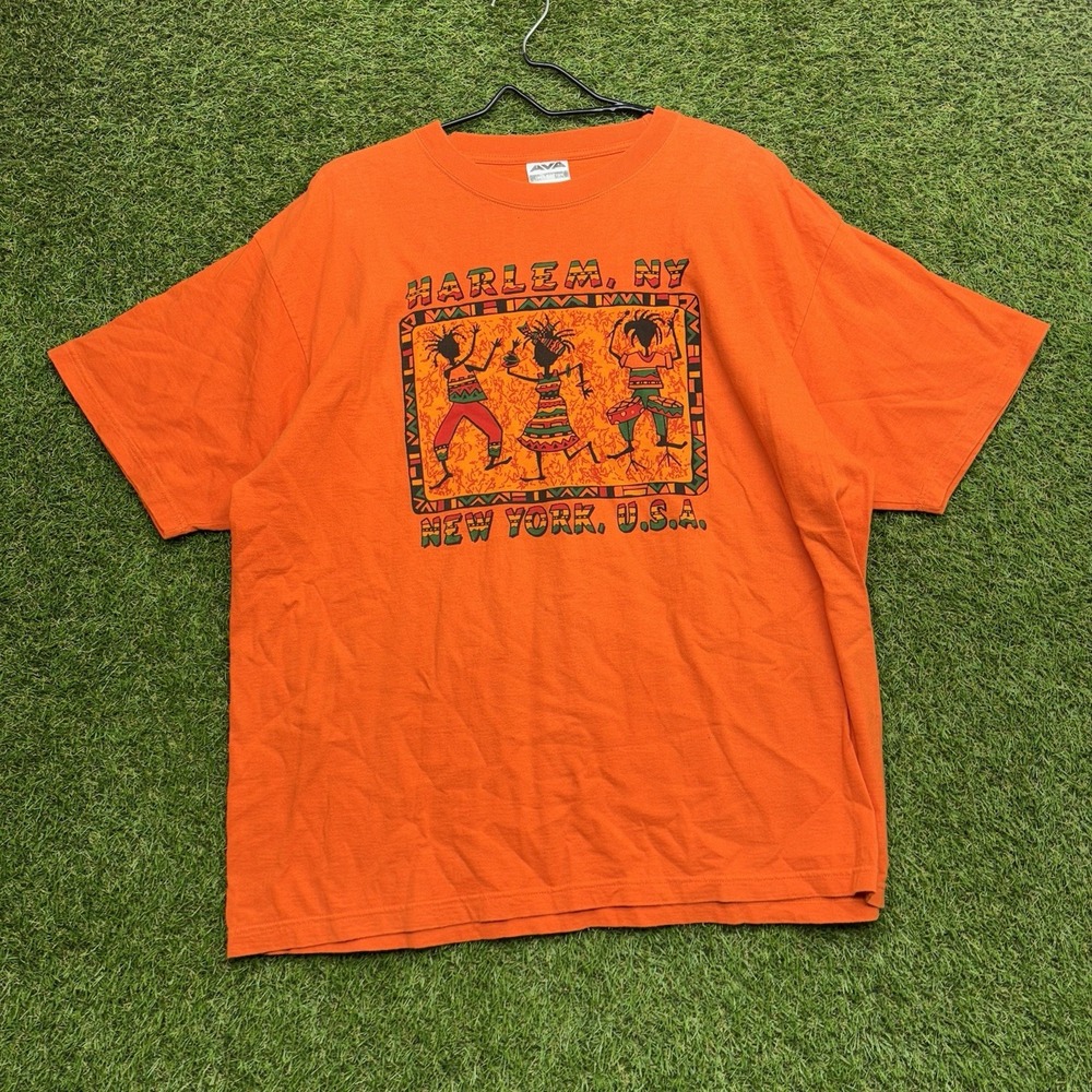 Harlem New York Shirt Mens XL Jamaican Jamaica Dancing Orange 90s